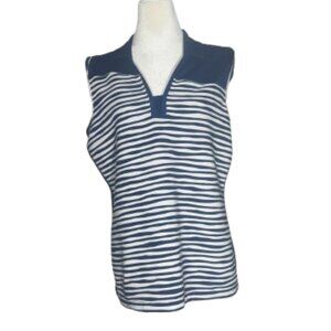 EP Pro Navy and White Striped Sleeveless V-Neck Tank Top Women's X-Large